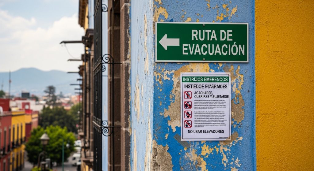 Señal de evacuación por sismo en hotel de México